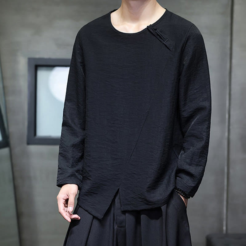 Buddha Stones無地 ゆったり 長袖 ラウンドネック コットン メンズシャツ - image 29