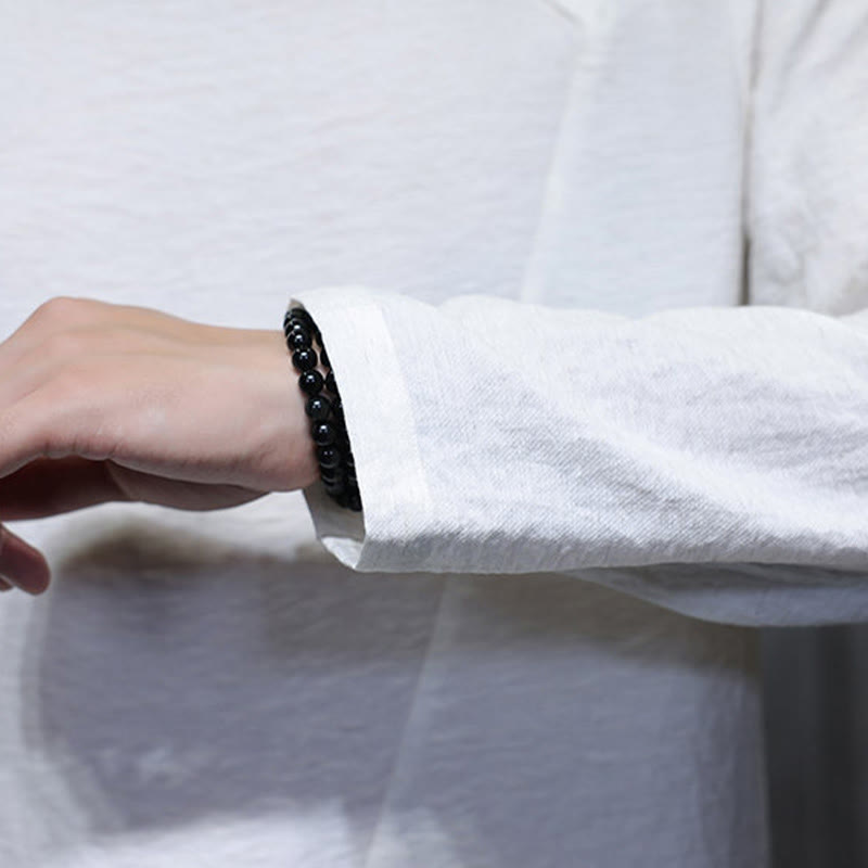 Buddha Stones無地 ゆったり 長袖 ラウンドネック コットン メンズシャツ - image 11