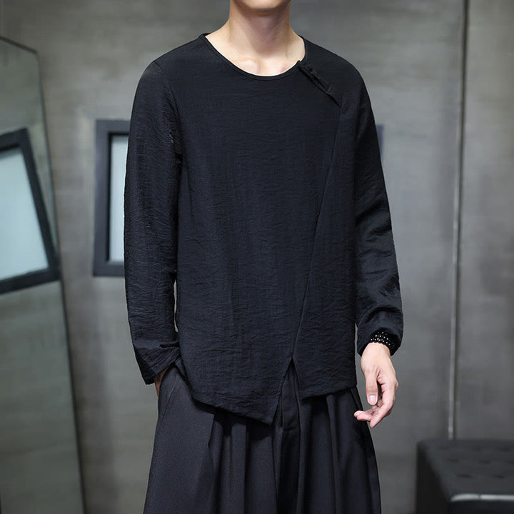 Buddha Stones無地 ゆったり 長袖 ラウンドネック コットン メンズシャツ - image 27