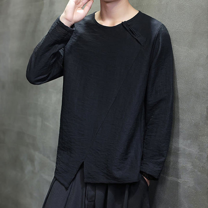 Buddha Stones無地 ゆったり 長袖 ラウンドネック コットン メンズシャツ - image 33