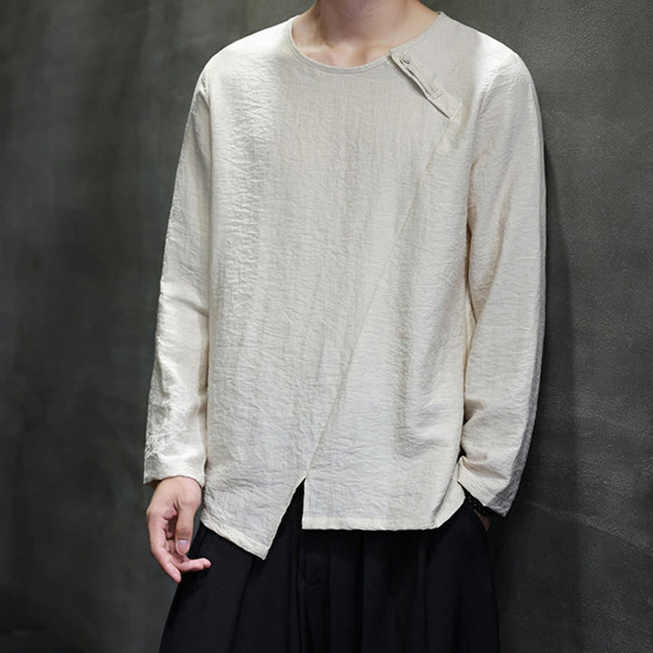 Buddha Stones無地 ゆったり 長袖 ラウンドネック コットン メンズシャツ - image 17