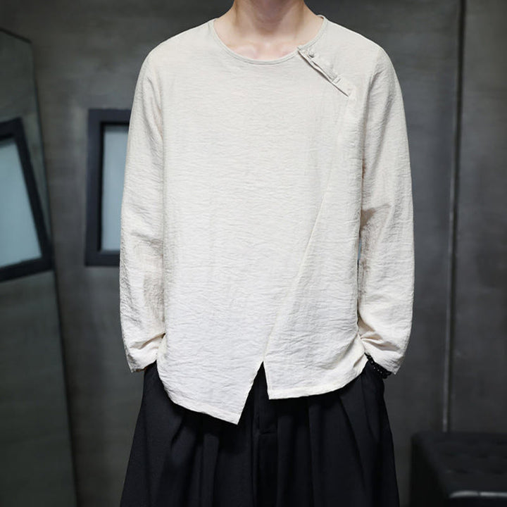 Buddha Stones無地 ゆったり 長袖 ラウンドネック コットン メンズシャツ - image 20