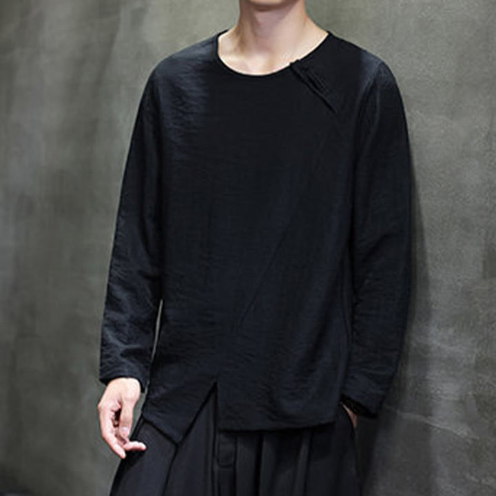 Buddha Stones無地 ゆったり 長袖 ラウンドネック コットン メンズシャツ - image 30