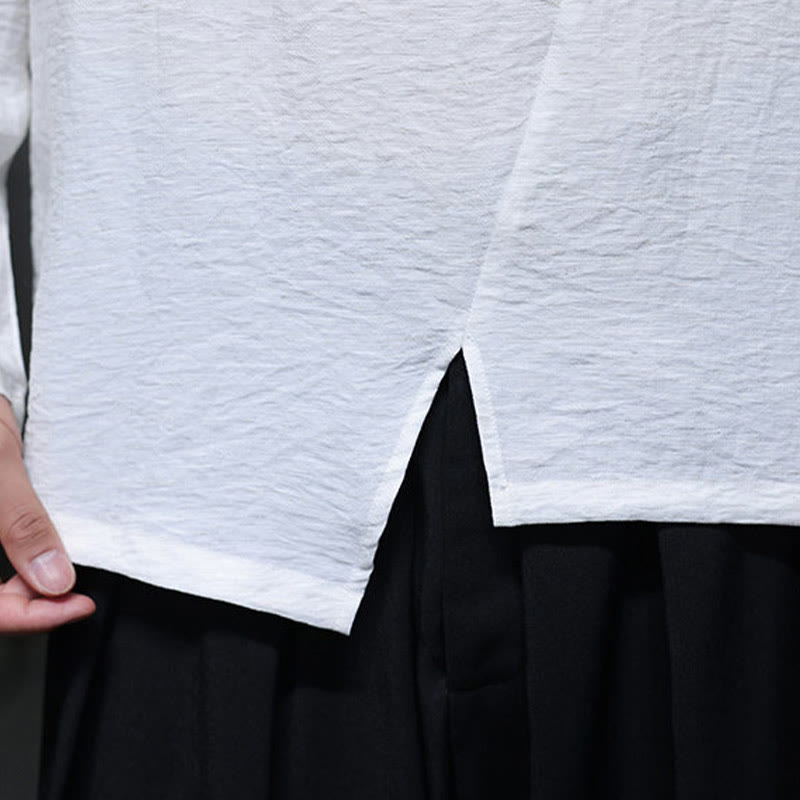 Buddha Stones無地 ゆったり 長袖 ラウンドネック コットン メンズシャツ - image 14