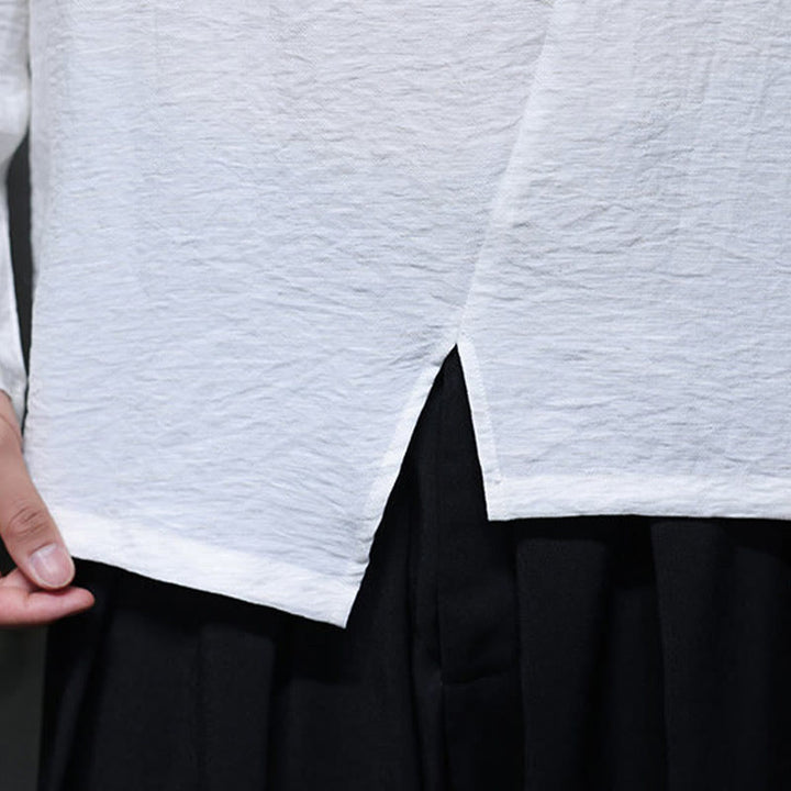 Buddha Stones無地 ゆったり 長袖 ラウンドネック コットン メンズシャツ - image 14