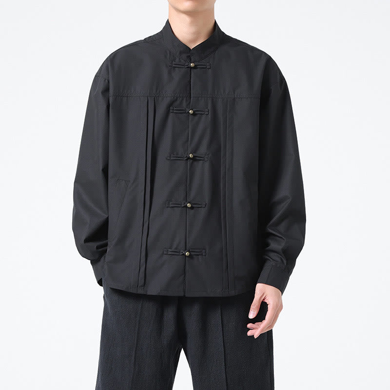 Buddha Stonesスタンドカラー ボタン スパンデックス メンズシャツ - 黒 - US/UK/AU46、 EU56 (5XL) - image 1