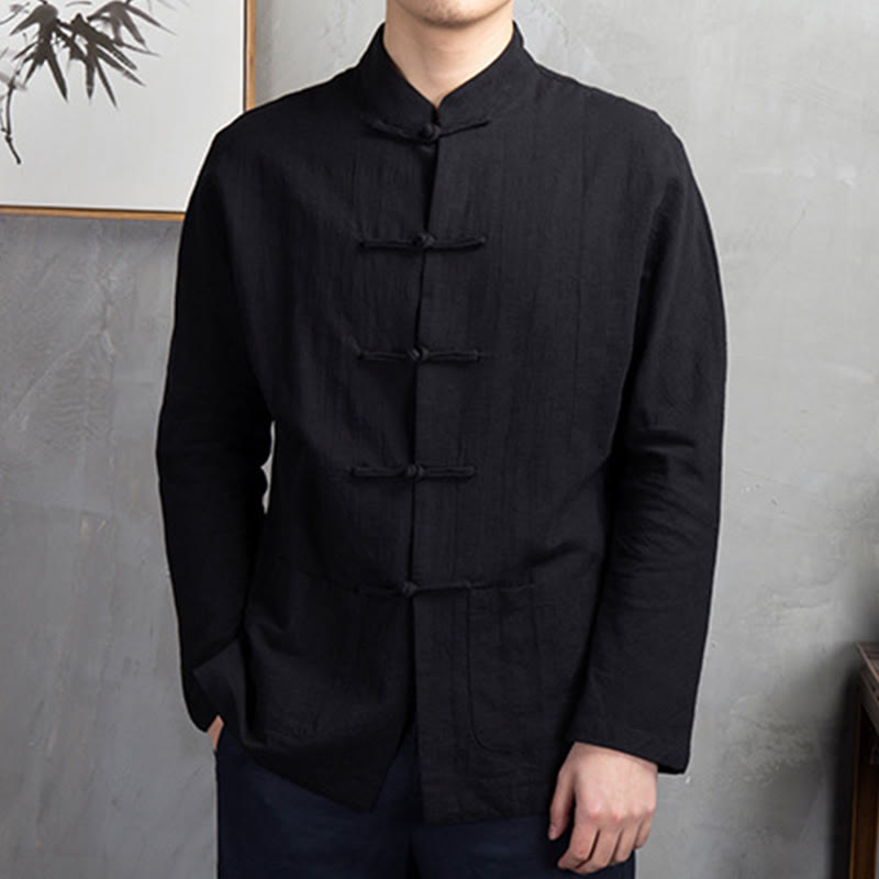 Buddha Stones無地 カジュアル フロッグボタン メンズ シャツ 衣類 - 黒 - US/UK/AU44、EU54（5XL） - image 18