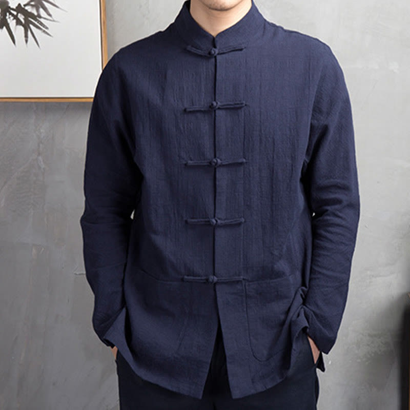 Buddha Stones無地 カジュアル フロッグボタン メンズ シャツ 衣類 - image 8