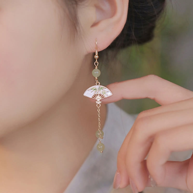 Buddha Stones14K 金張り銅翡翠扇竹の豊かなイヤリング