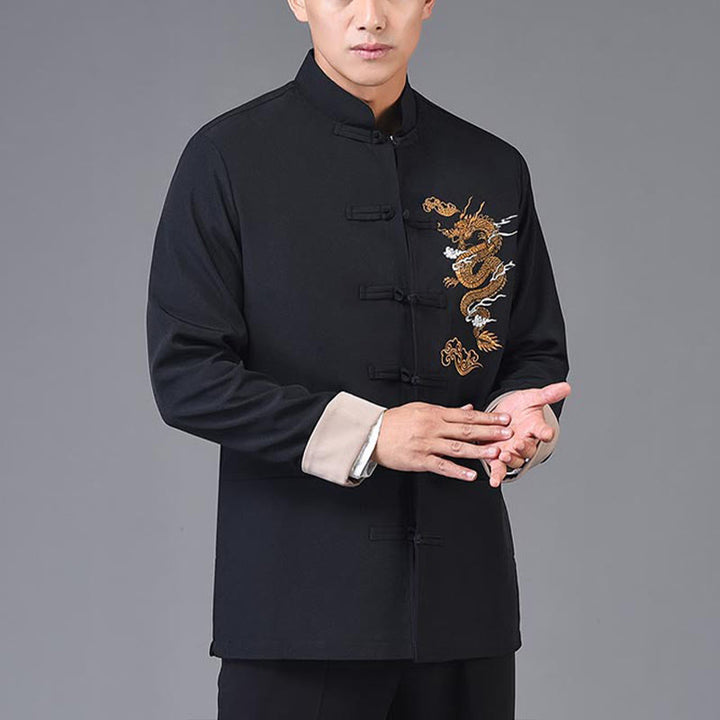 Buddha Stones龍刺繍カエルボタンポリエステルメンズジャケットシャツポケット付き - image 3