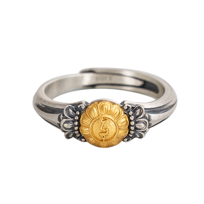 Buddha Stones925 スターリングシルバー ゴールドメッキ 菩薩 ターラ 保護 調節可能リング