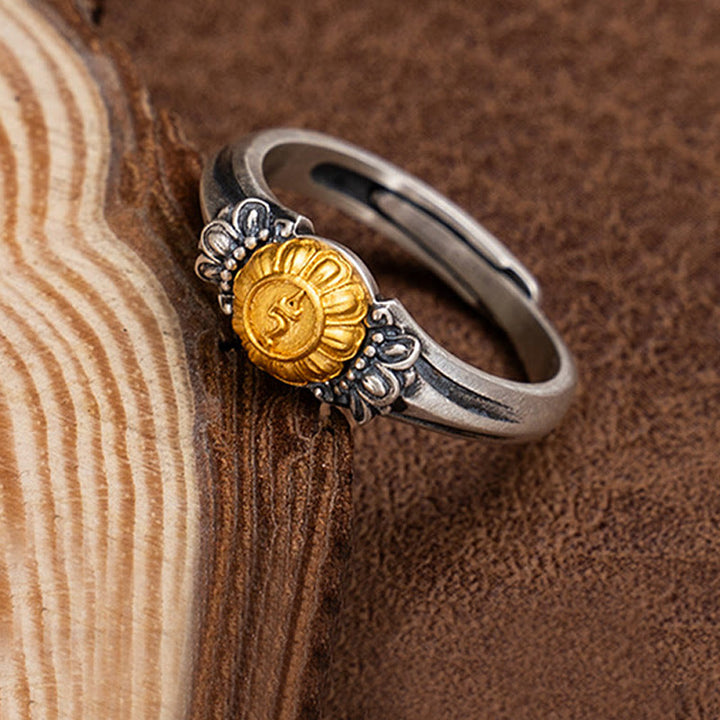 Buddha Stones925 スターリングシルバー ゴールドメッキ 菩薩 ターラ 保護 調節可能リング