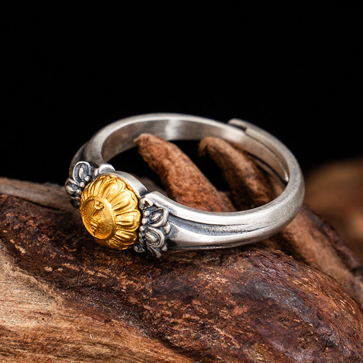 Buddha Stones925 スターリングシルバー ゴールドメッキ 菩薩 ターラ 保護 調節可能リング