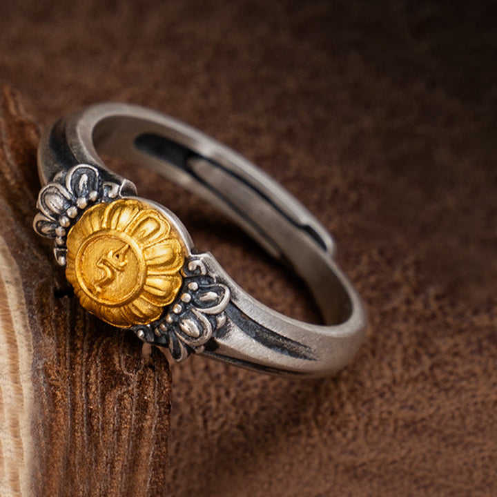 Buddha Stones925 スターリングシルバー ゴールドメッキ 菩薩 ターラ 保護 調節可能リング
