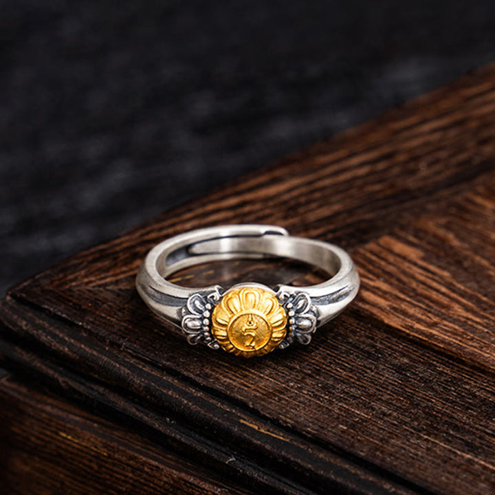 Buddha Stones925 スターリングシルバー ゴールドメッキ 菩薩 ターラ 保護 調節可能リング - image 2