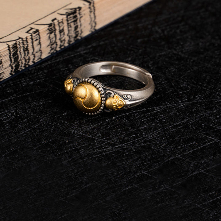 Buddha Stones925スターリングシルバー ゴールドメッキ スケルトンバランス 調節可能リング