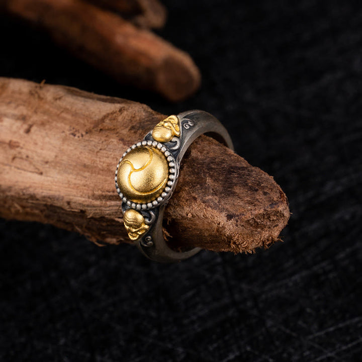 Buddha Stones925スターリングシルバー ゴールドメッキ スケルトンバランス 調節可能リング