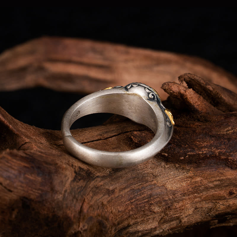 Buddha Stones925スターリングシルバー ゴールドメッキ スケルトンバランス 調節可能リング - image 2