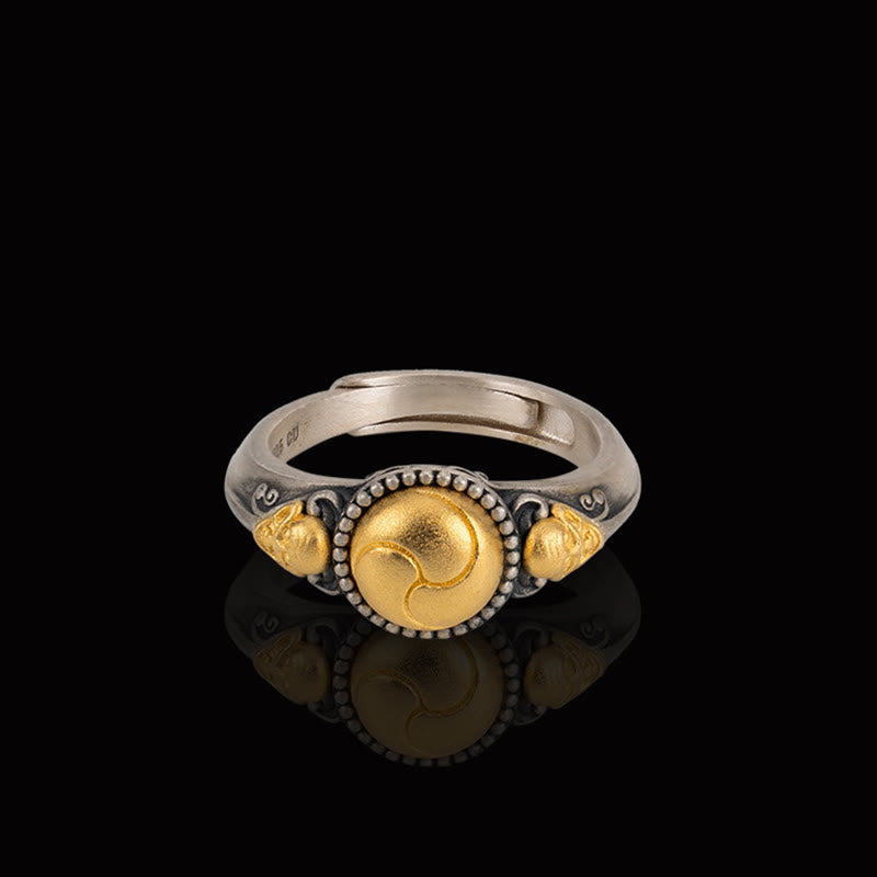 Buddha Stones925スターリングシルバー ゴールドメッキ スケルトンバランス 調節可能リング