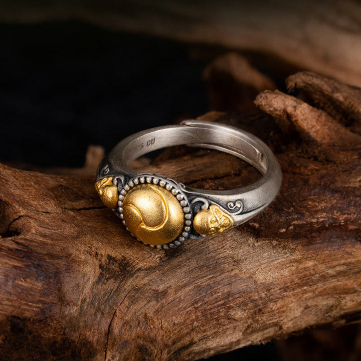 Buddha Stones925スターリングシルバー ゴールドメッキ スケルトンバランス 調節可能リング - image 3