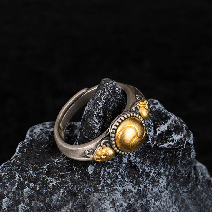 Buddha Stones925スターリングシルバー ゴールドメッキ スケルトンバランス 調節可能リング - スケルトン（円周：70mm） - image 0