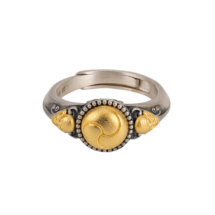 Buddha Stones925スターリングシルバー ゴールドメッキ スケルトンバランス 調節可能リング