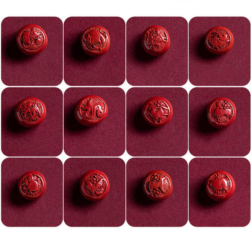 Buddha Stones天然辰砂 十二支如意柄 福の字 蓮華の祝福 赤い紐 腹鎖