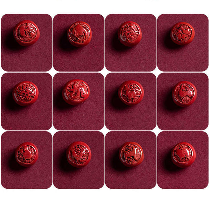 Buddha Stones天然辰砂 十二支如意柄 福の字 蓮華の祝福 赤い紐 腹鎖