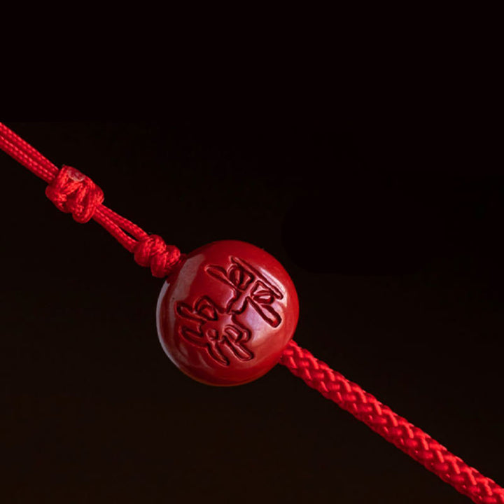 Buddha Stones天然辰砂 十二支 ひょうたん 穏やかな祝福 赤い紐 ベリーチェーン