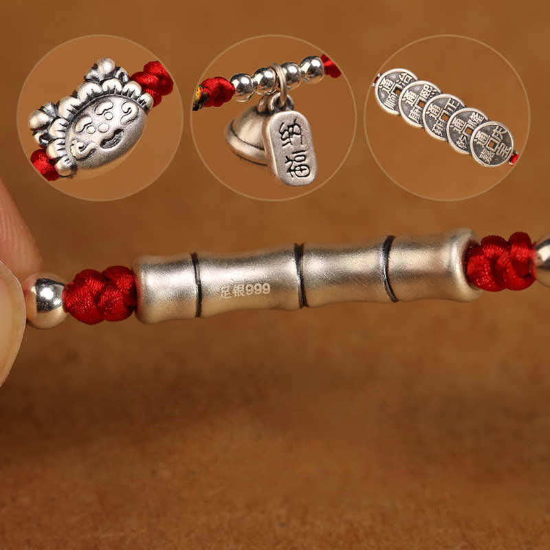 Buddha Stones999 スターリングシルバー 祝福の赤い紐のベリーチェーン