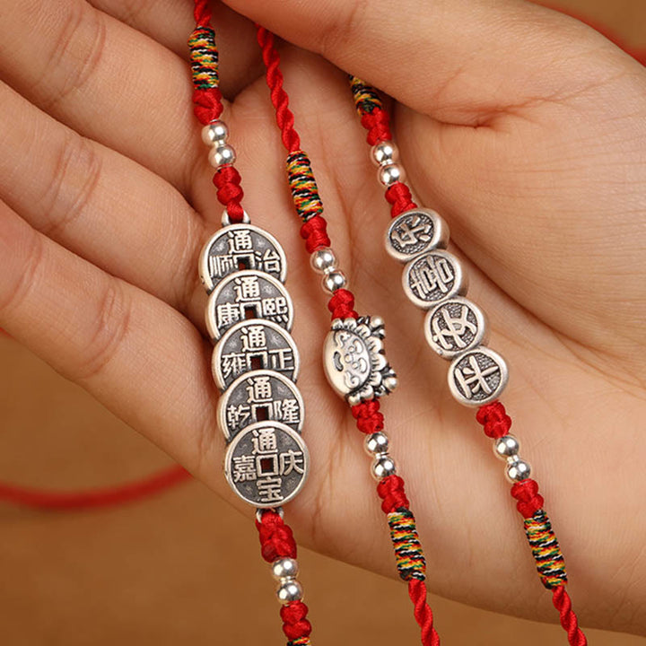 Buddha Stones999 スターリングシルバー 祝福の赤い紐のベリーチェーン