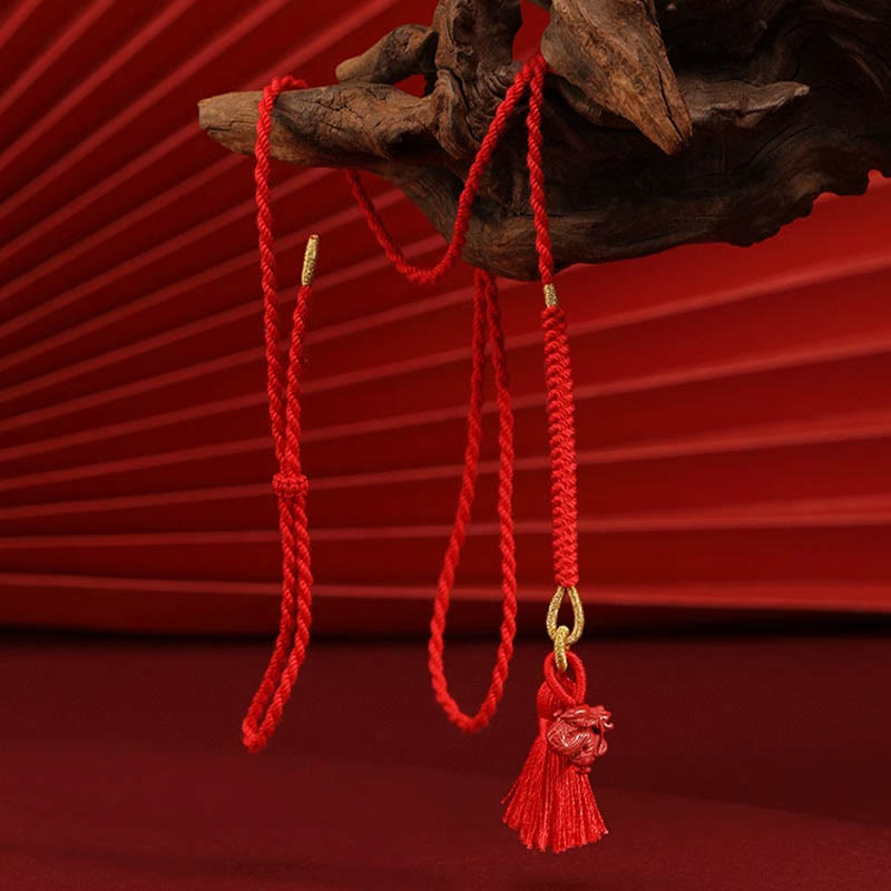 Buddha Stones天然辰砂龍の祝福赤い紐のベリーチェーン
