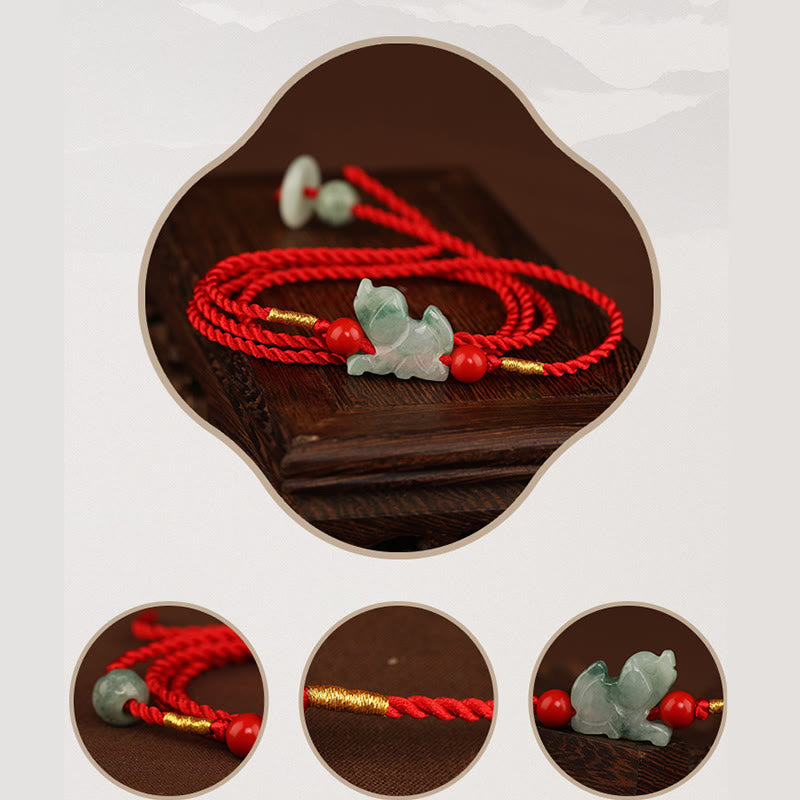 Buddha Stones翡翠平和バックル祝福赤い紐ベリーチェーン