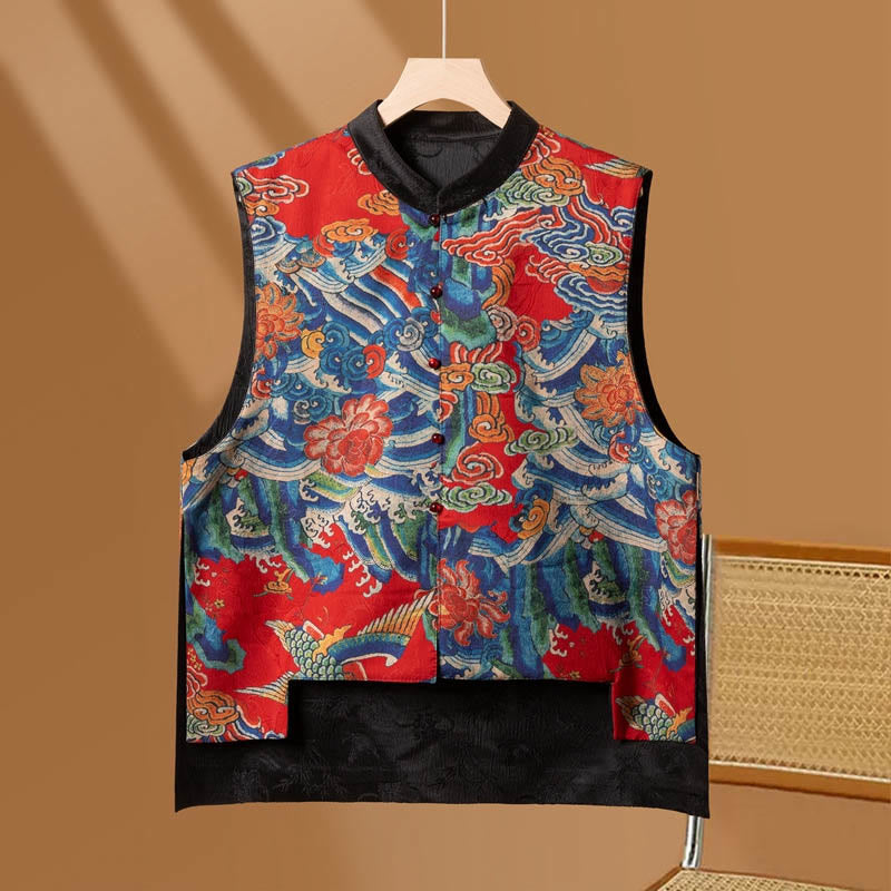 Buddha Stonesヴィンテージ刺繍花雲柄ベスト - 赤 - US16、 UK/AU20、 EU48 (5XL) - image 0