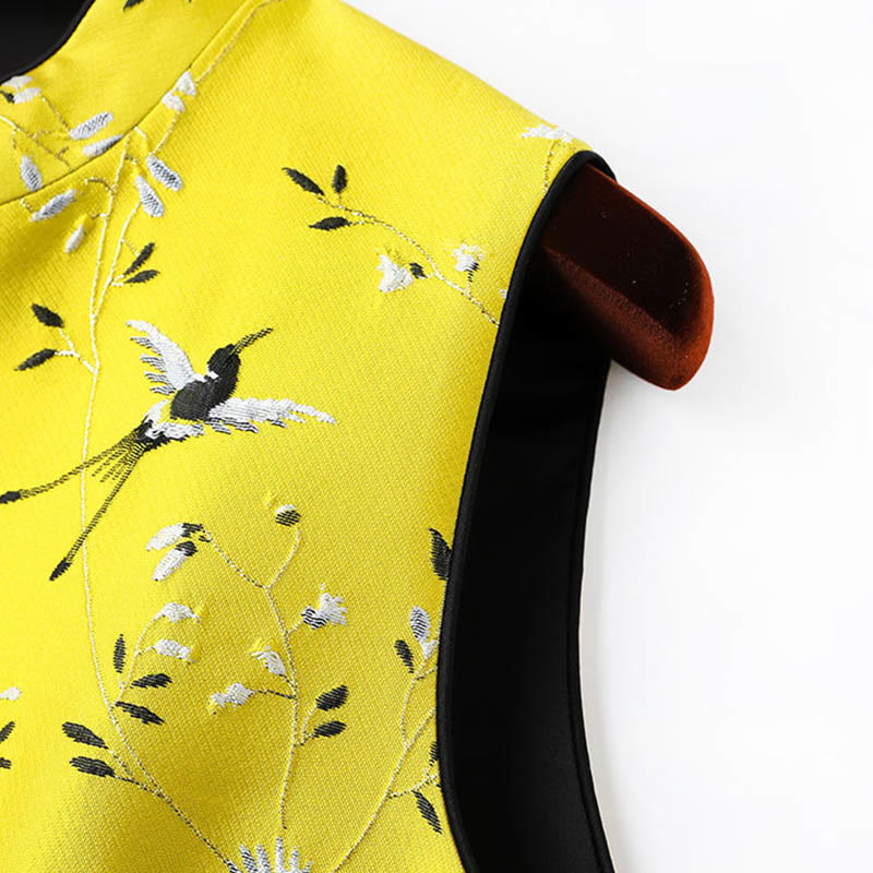 Buddha Stonesヴィンテージ刺繍鶴植物柄ノットボタンベスト - image 8