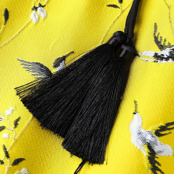 Buddha Stonesヴィンテージ刺繍鶴植物柄ノットボタンベスト - image 5