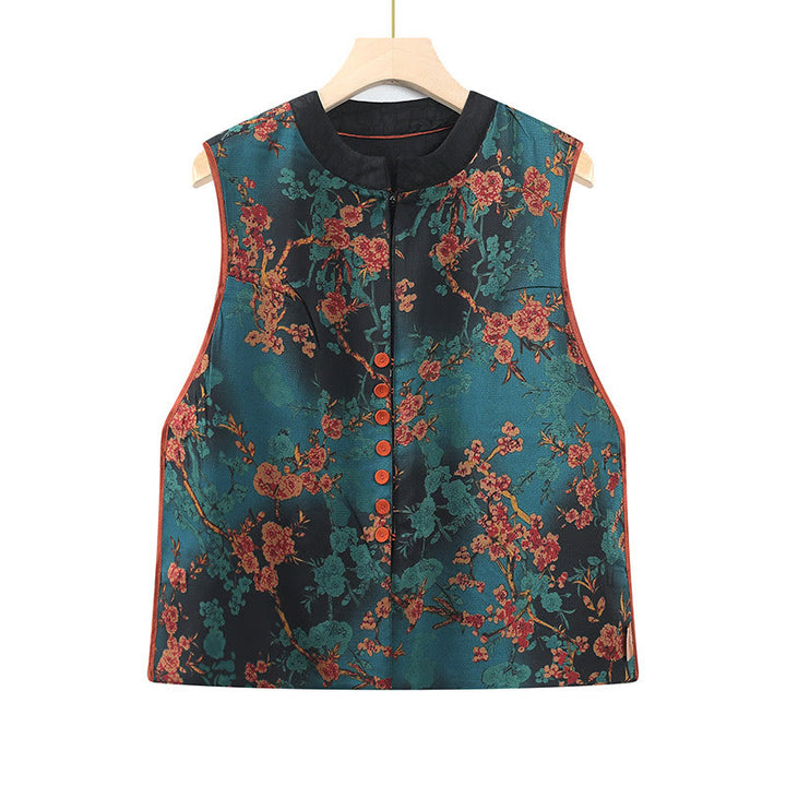 Buddha Stonesヴィンテージ刺繍ジャカード織り花柄ベスト - 青 - US16、 UK/AU20、 EU48 (5XL) - image 8