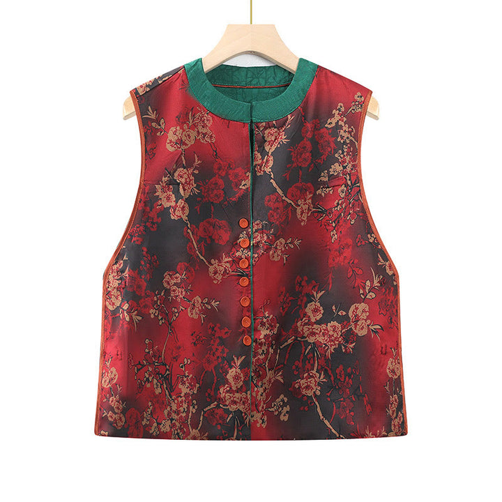 Buddha Stonesヴィンテージ刺繍ジャカード織り花柄ベスト - 赤 - US16、 UK/AU20、 EU48 (5XL) - image 7