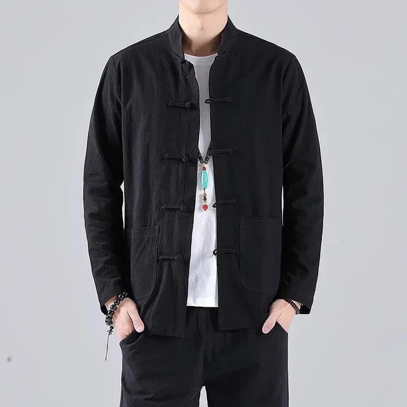 Buddha Stonesスタンドカラータンスーツカジュアルコットンリネンシャツ - image 11