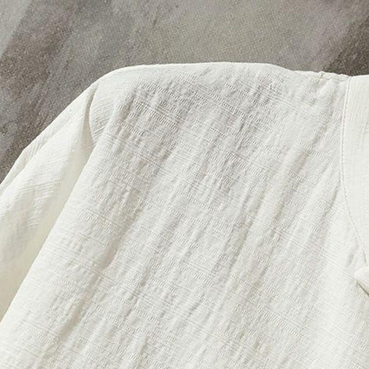 Buddha Stonesスタンドカラータンスーツカジュアルコットンリネンシャツ - image 4