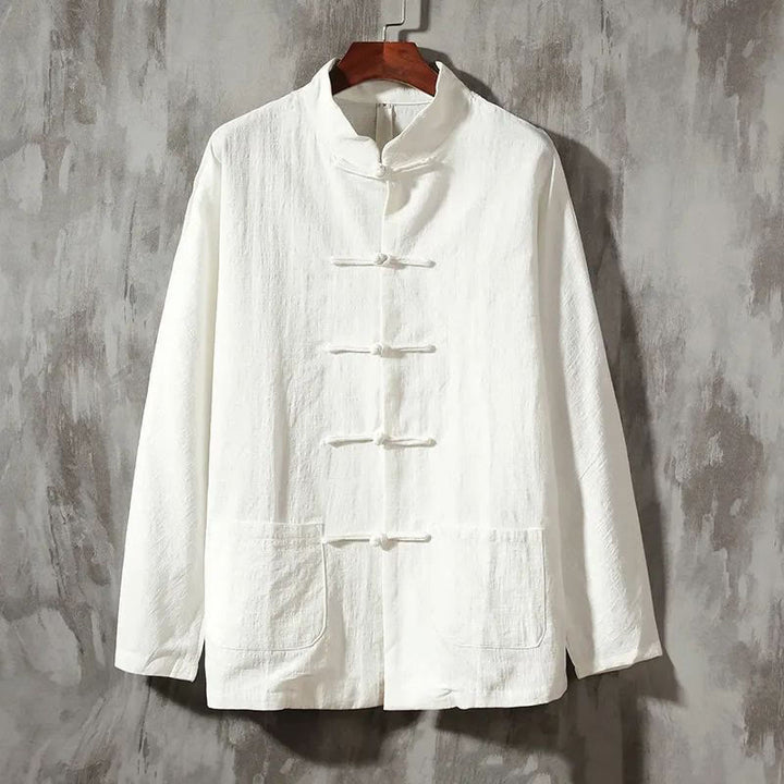 Buddha Stonesスタンドカラータンスーツカジュアルコットンリネンシャツ - 白 - US/UK/AU44、EU54 (5XL) - image 5