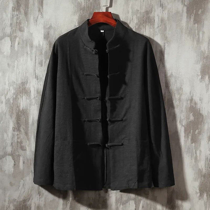 Buddha Stonesスタンドカラータンスーツカジュアルコットンリネンシャツ - 黒 - US/UK/AU44、EU54 (5XL) - image 8