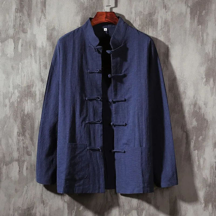 Buddha Stonesスタンドカラータンスーツカジュアルコットンリネンシャツ - ダークスレートブルー - US/UK/AU44、EU54 (5XL) - image 13