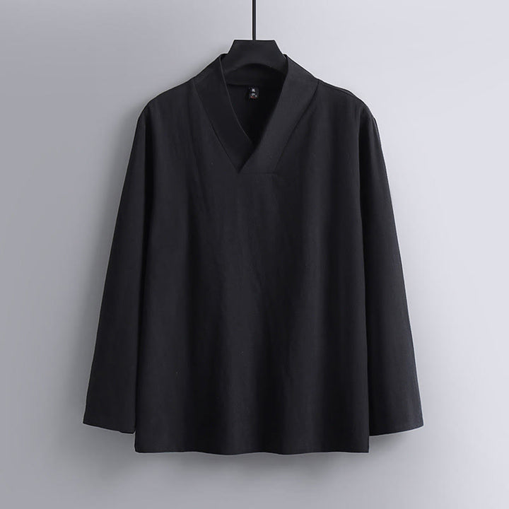 Buddha Stonesクロスカラーコットン唐装漢服トップスパンツメンズセット - image 4