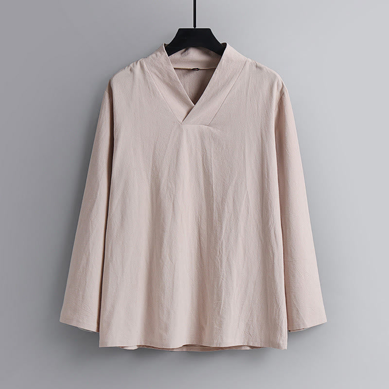 Buddha Stonesクロスカラーコットン唐装漢服トップスパンツメンズセット - image 11