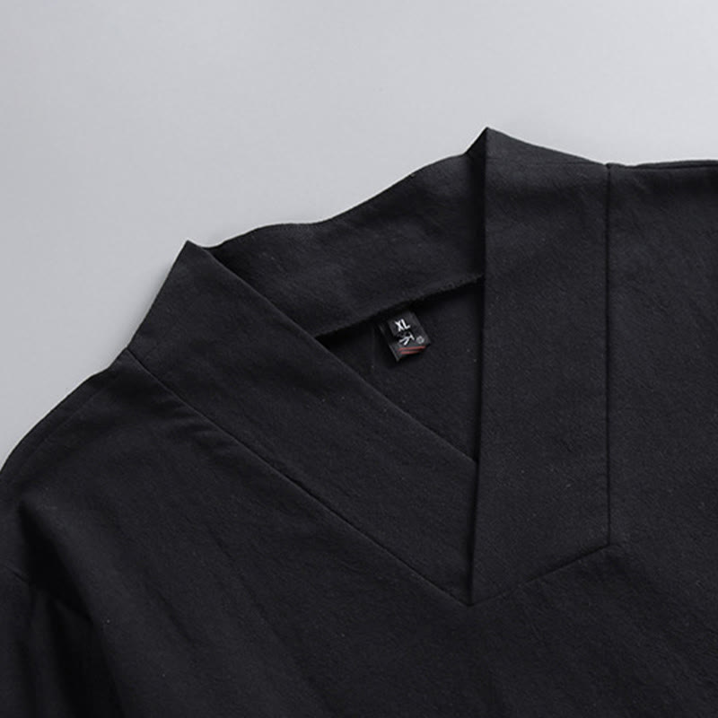 Buddha Stonesクロスカラークロップド丈ブルマーコットン唐装漢服トップスパンツ衣類メンズセット - image 12