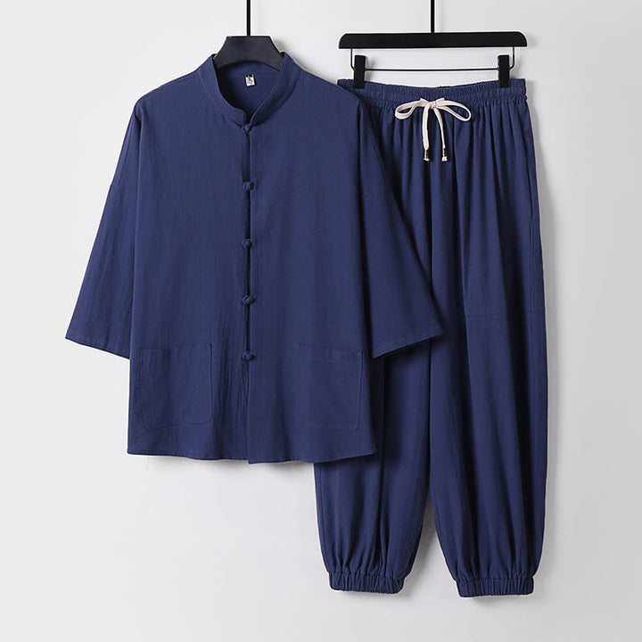 Buddha Stones七分袖 クロップド丈 ブルマー コットン トップス パンツ 衣類 メンズ セット - ダークスレートブルー - US/UK/AU50、 EU60 (7XL) - image 8