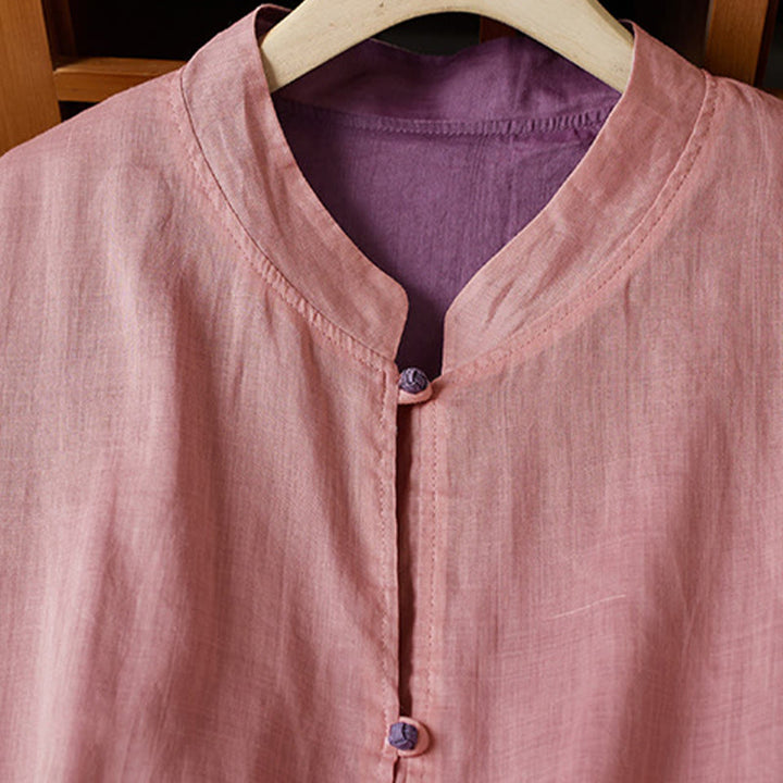 Buddha Stonesプラスサイズ Vネック カジュアル 無地 長袖シャツ コットンリネン レディース シャツ - image 14