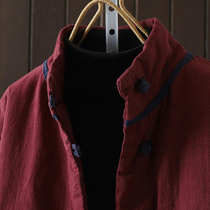 Buddha Stones無地 カジュアル フロッグボタン タートルネック コットン リネン レディース ジャケット シャツ 衣類 - image 2