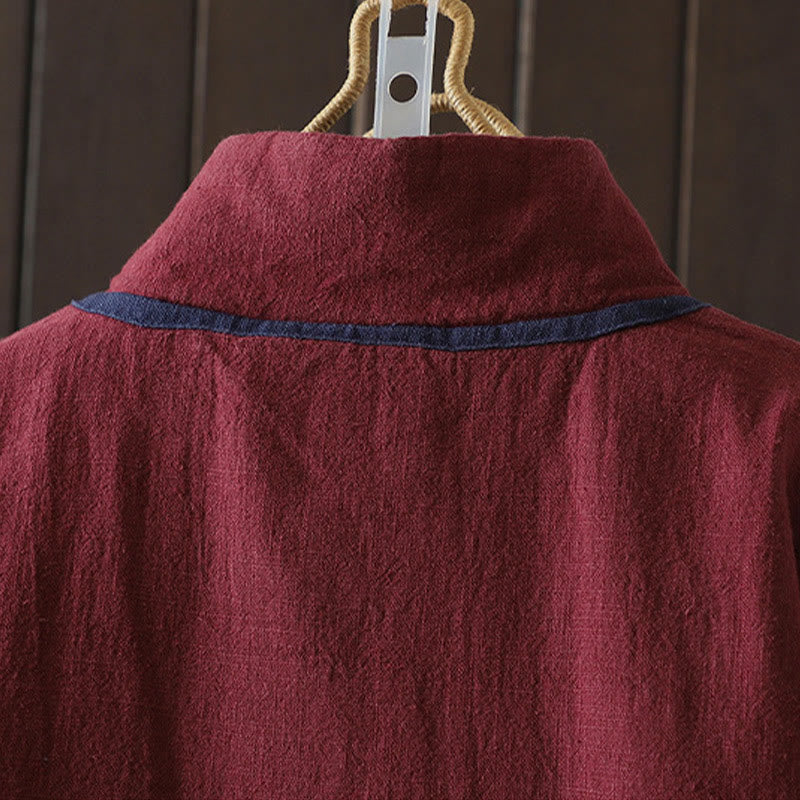 Buddha Stones無地 カジュアル フロッグボタン タートルネック コットン リネン レディース ジャケット シャツ 衣類 - image 3